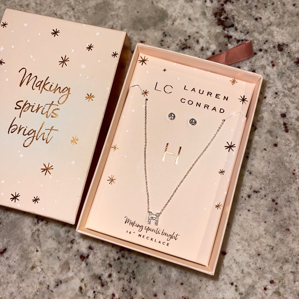 “H” necklace and earrings